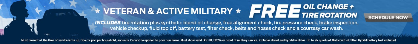 Veteran and Active Military Free Oil change and Tire rotation