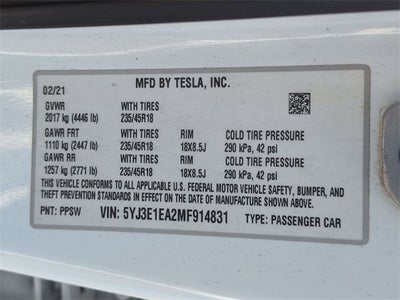 2021 Tesla Model 3 Standard Range Plus