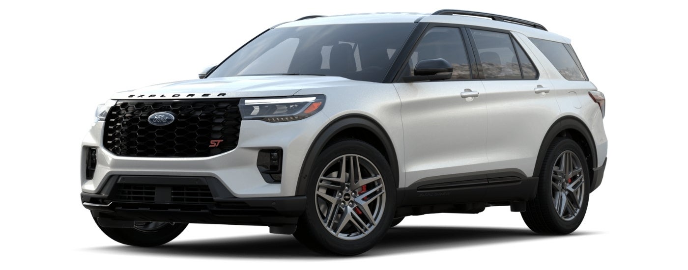 White 2025 Ford Explorer ST angled left