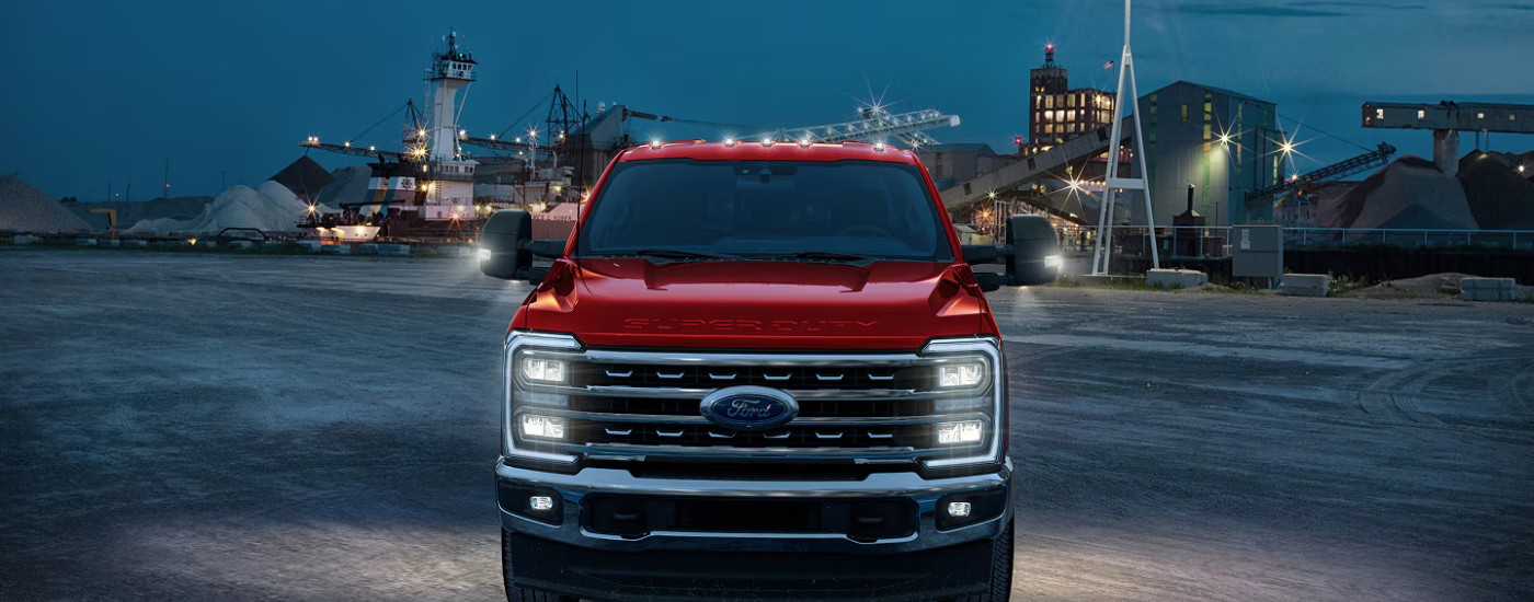 Red 2026 Ford F-450 Super Duty parked head on