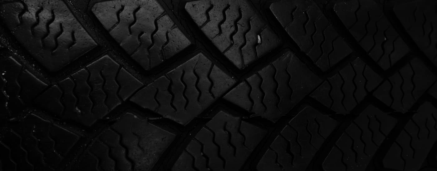 Close up of the treads on a tire